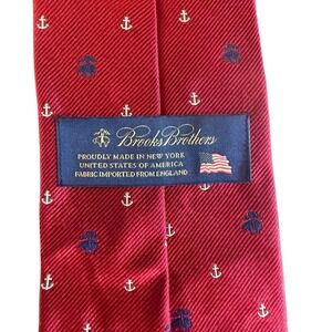 Brooks Brothers Red Silk Tie Anchor Nautical Print Men's Necktie Made in USA